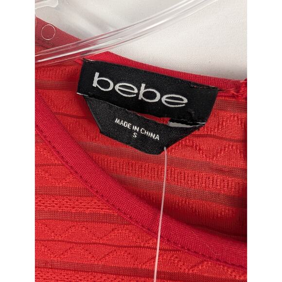 Bebe Dress Womens Small Red Striped Sheer Bodycon Long Sleeve SALT1099 NWT - Picture 4 of 8